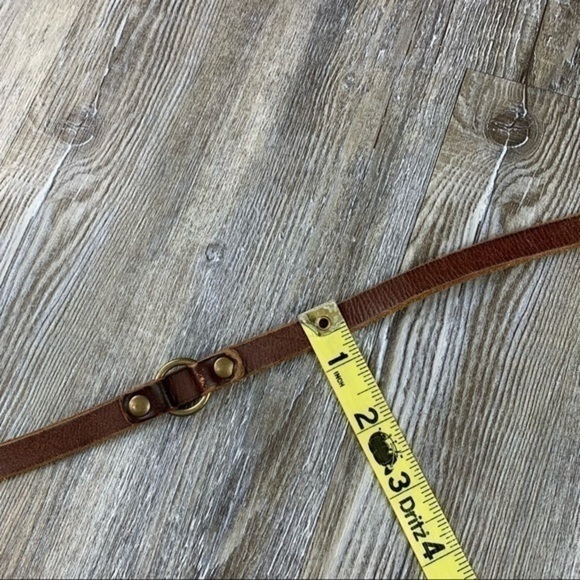 Brown Leather Brass Tone Hardware Belt - Picture 8 of 12
